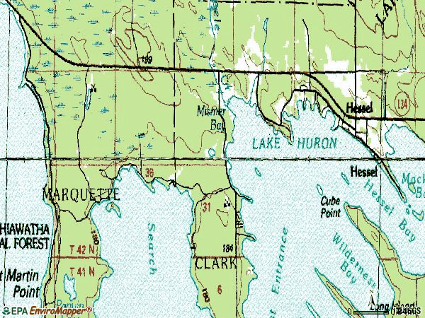 Zip code 49745 topographic map