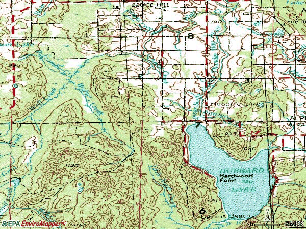 Zip code 49747 topographic map