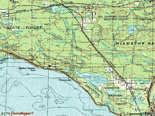 Zip code 49760 topographic map
