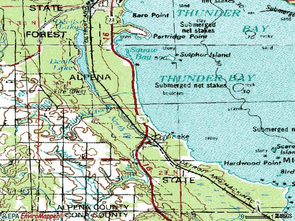 Zip code 49766 topographic map