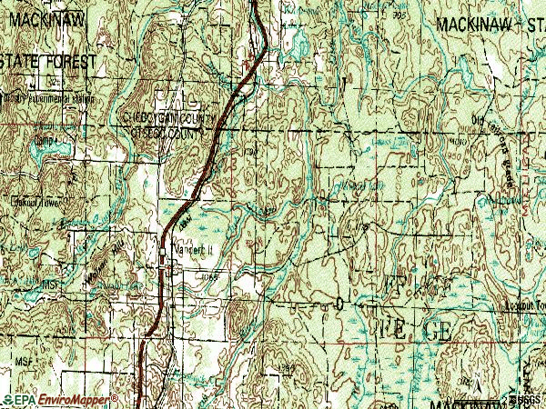 Zip code 49795 topographic map