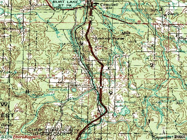 Zip code 49799 topographic map