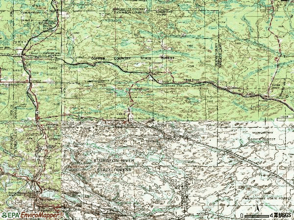 Zip code 49801 topographic map