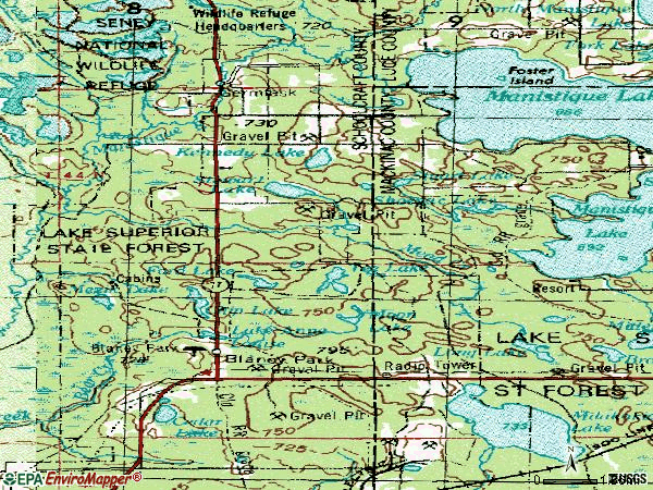 Zip code 49836 topographic map