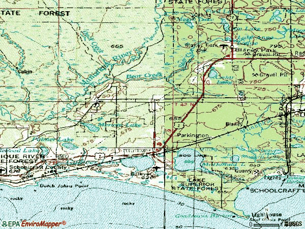 Zip code 49840 topographic map
