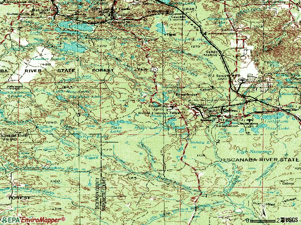 Zip code 49841 topographic map