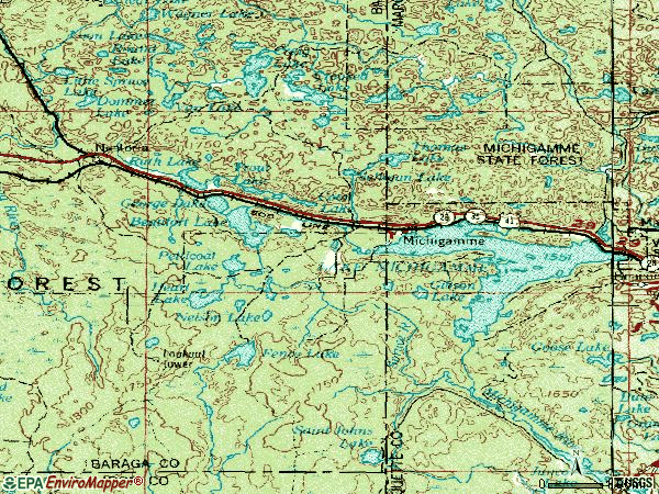 Zip code 49861 topographic map