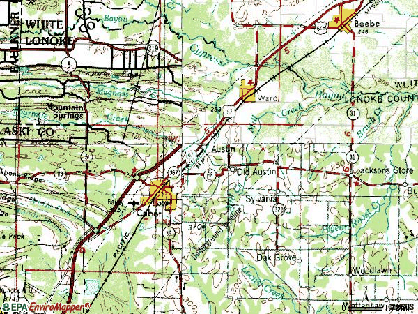 Zip code 72007 topographic map