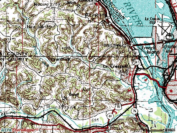 Zip code 55947 topographic map