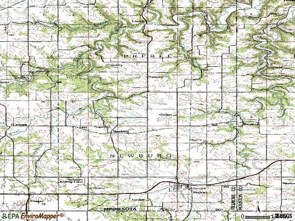 Zip code 55954 topographic map