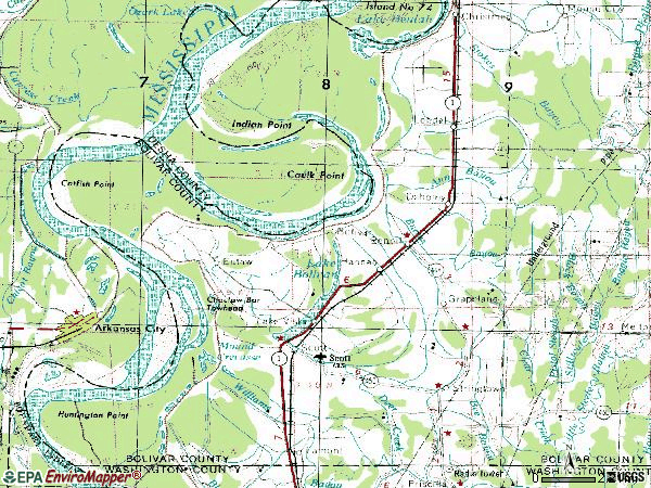 Zip code 38725 topographic map