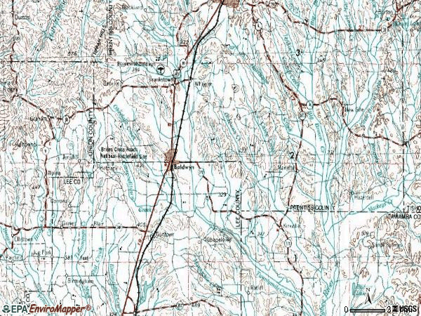 Zip code 38824 topographic map