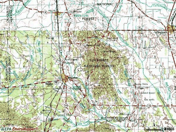 Zip code 38851 topographic map