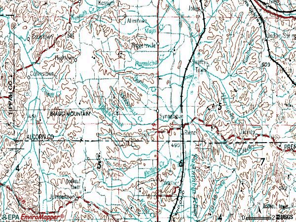 Zip code 38865 topographic map