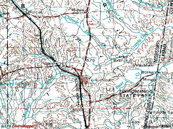 Zip code 38873 topographic map