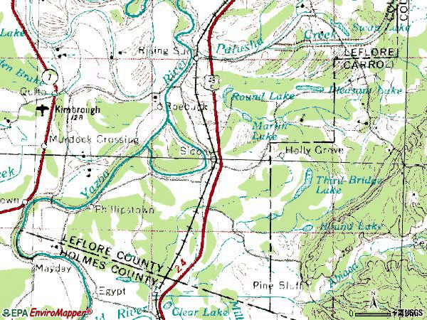 Zip code 38954 topographic map