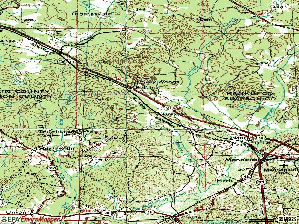 Zip code 39044 topographic map
