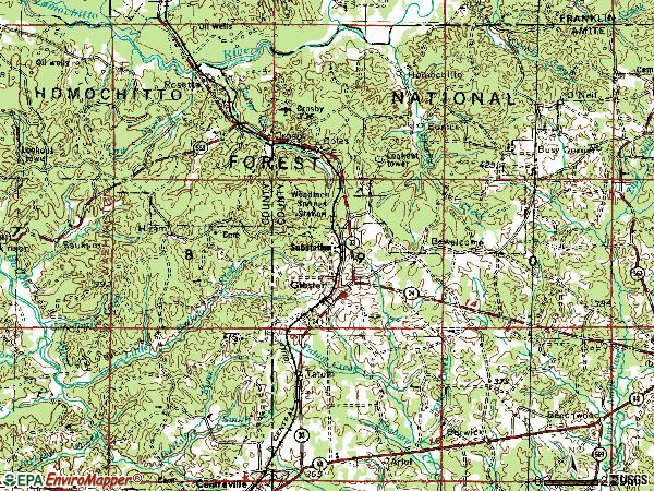 Zip code 39638 topographic map