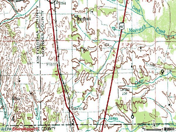Zip code 39743 topographic map
