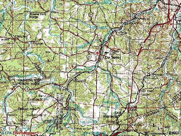 Zip code 63020 topographic map