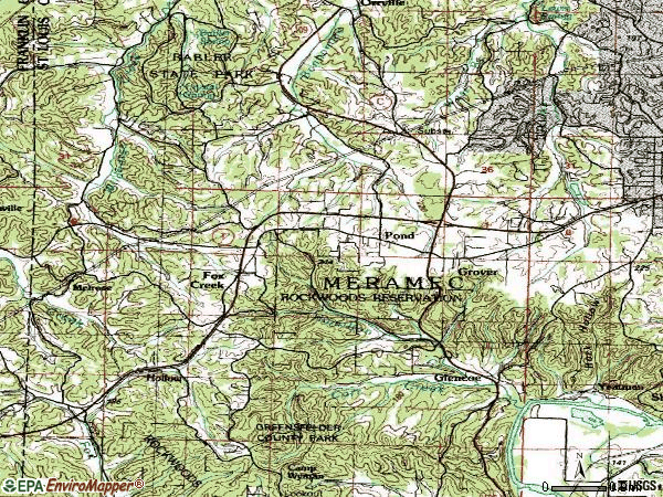 Zip code 63038 topographic map