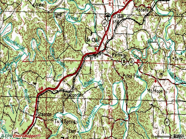 Zip code 63077 topographic map