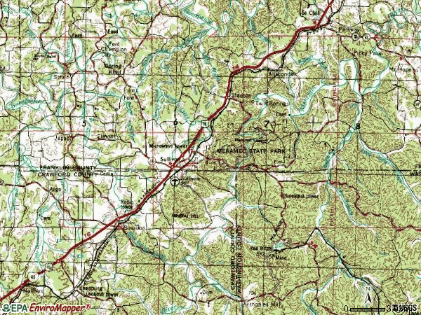 Zip code 63080 topographic map