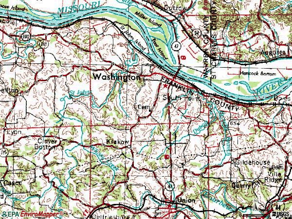 Zip code 63090 topographic map