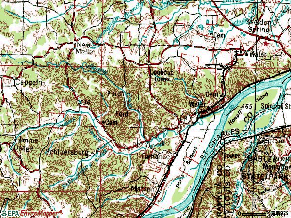 Zip code 63341 topographic map