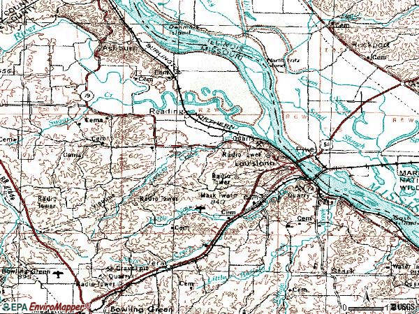 Zip code 63353 topographic map