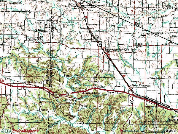 Zip code 63361 topographic map