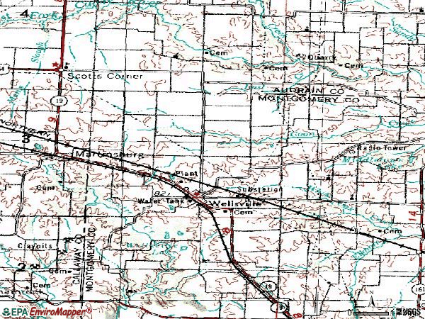 Zip code 63384 topographic map