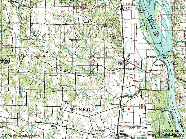 Zip code 63389 topographic map