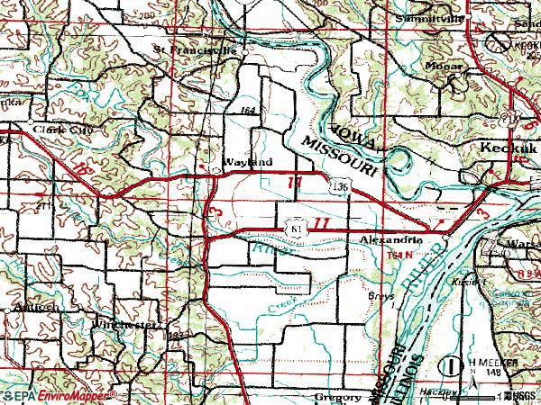 Zip code 63430 topographic map
