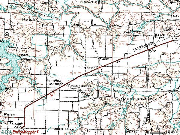 Zip code 63436 topographic map