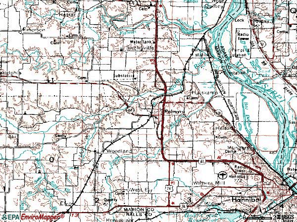 Zip code 63461 topographic map