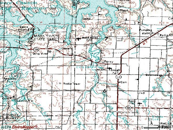 Zip code 63462 topographic map