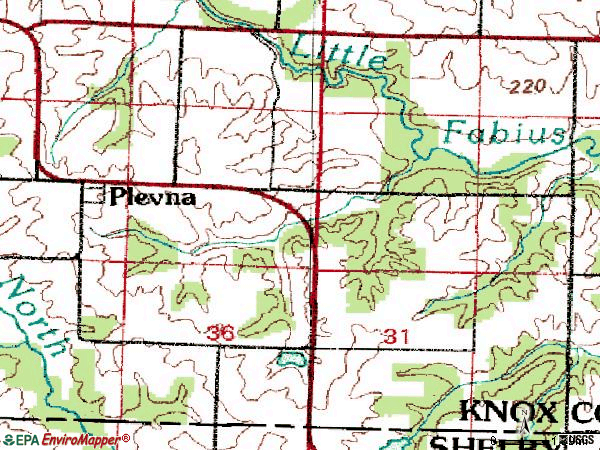Zip code 63465 topographic map