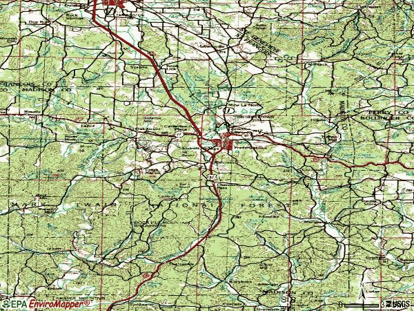 Zip code 63645 topographic map