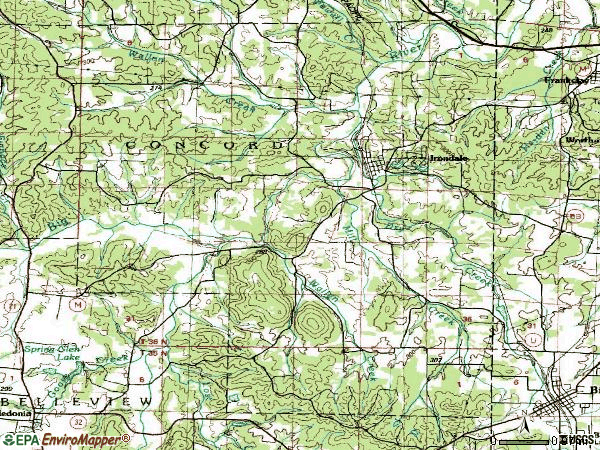 Zip code 63648 topographic map