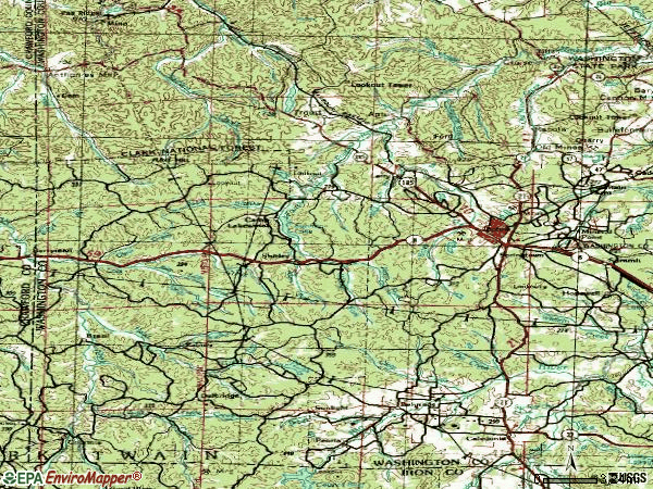 Zip code 63664 topographic map