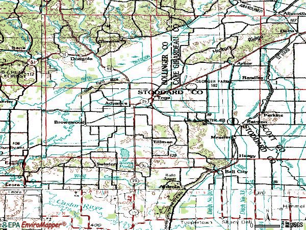 Zip code 63730 topographic map