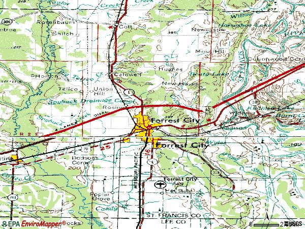 Zip code 72335 topographic map