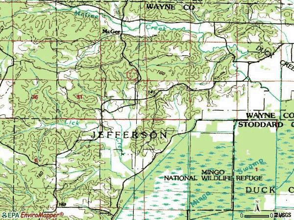Zip code 63763 topographic map