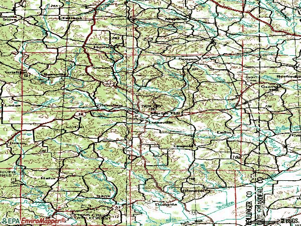 Zip code 63764 topographic map