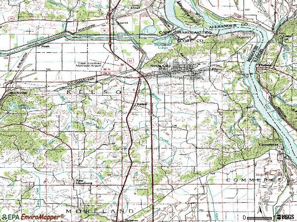 Zip code 63780 topographic map