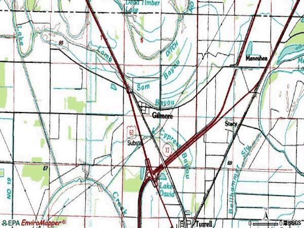 Zip code 72339 topographic map