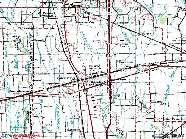 Zip code 63820 topographic map