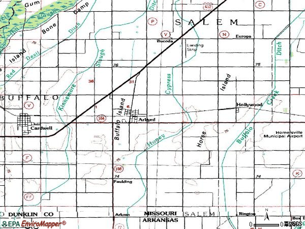 Zip code 63821 topographic map