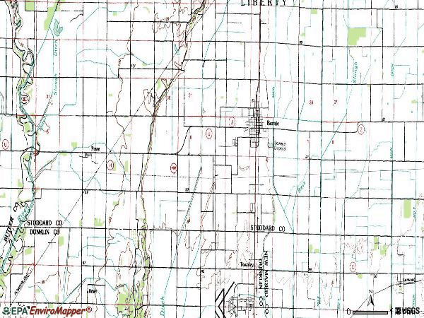 Zip code 63822 topographic map